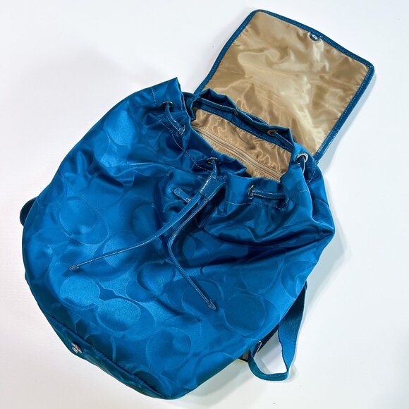 NWT Coach Dark Plume Blue Getaway Signature Nylon Packable Backpack F77350 - Picture 2 of 9